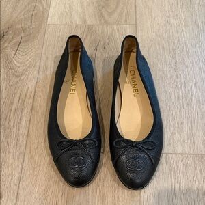 Chanel Black Caviar Leather Ballet Flats
